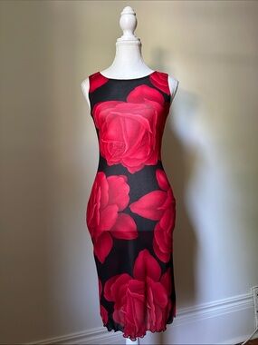 MOA MOA Floral Sheer Whimsigoth Dark Vamp Romantic Bodycon Midi Dress Small